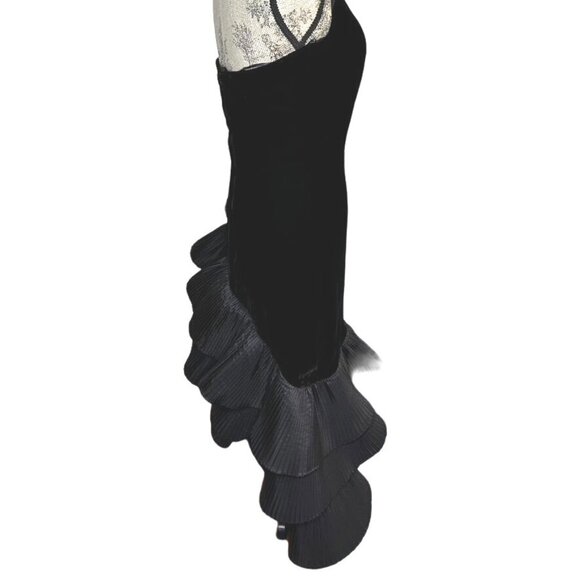VTG Victor Costa Black Velvet Bustier Strapless 3 Pleated Ruffle Hem Gown Sz 6 - Picture 2 of 10